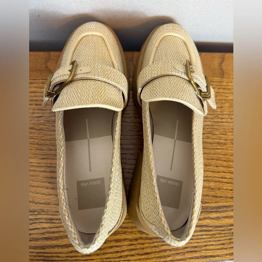 Dolce Vita Ericka Raffia Chunky Shoes Loafers Womens Size 7 Tan Office Casual - Picture 5 of 9